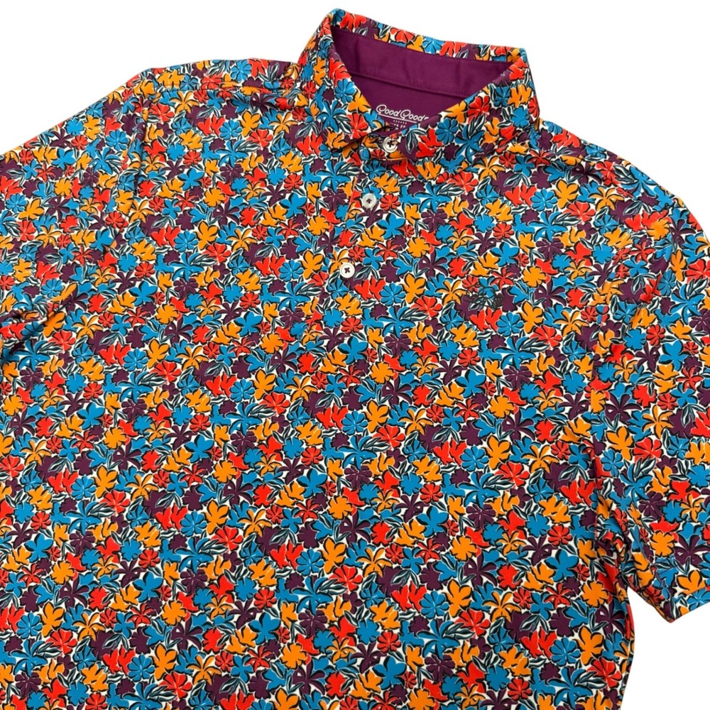 Good Good Golf Polo Shirt Mens Small Purple Orange Floral Performance Stretch S
